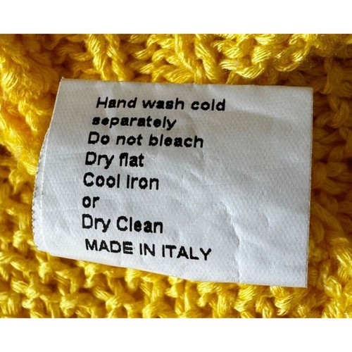 Carina Ricci Open Crochet Knit Sweater Women Small Yellow Italy Made V-Neck - Picture 9 of 10