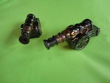 RARE MATCHING PAIR OF ARMY GLASS CANONS  AVON COLLECTIBLES BROWN GLASS EMPTY