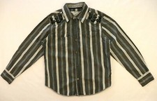 Guess Youth Button Dress Shirt M Medium 12/14 Gray Stripes Front Pockets