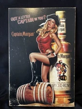 VTG Captain Morgan Lady Pirate On Keg Wood Poster Plaque Sign Bar Mancave Garage