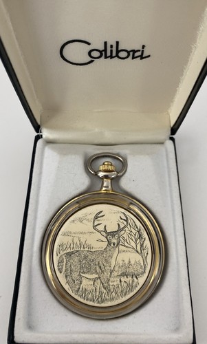 Orologio da tasca Colibri con caccia al cervo con custodia - batteria nuova - Foto 2 di 4