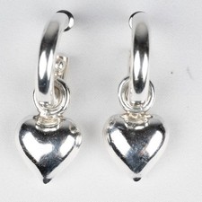 Hoop Earrings With Heart Charms Silver