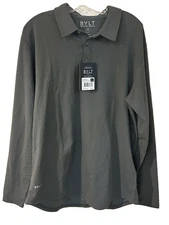 BYLT Drop-Cut Lux Polo Shirt Mens Large Charcoal Long Sleeve Stretch Performance