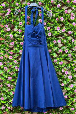 Lindy Bop Myrtle Navy Blue Halterneck Midi Dress Size 10 New