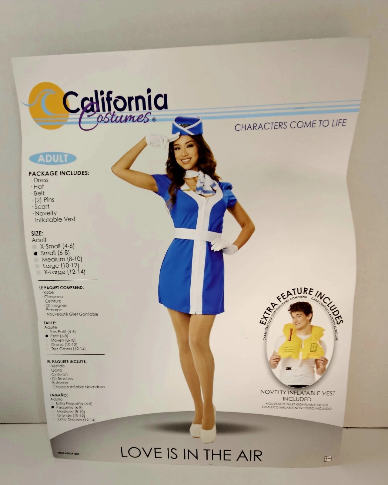 Women's Adult Small Flight Attendant Complete Costume Set