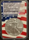 2019-W BURNISHED Silver American Eagle MS70 Flag Core Independence Day