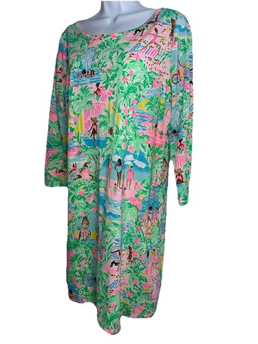 Lilly Pulitzer Marlowe Lets Get Together T-Shirt Kleid 3/4 Arm Damen Large