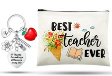 Best Teacher Ever Canvas Makeup Bag Teacher Appreciation Gifts Set W/ Keychain