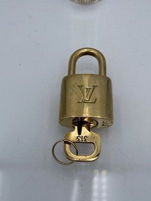 LOUIS VUITTON PadLock Lock & Key Brass Gold Authentic Made In France Number 313