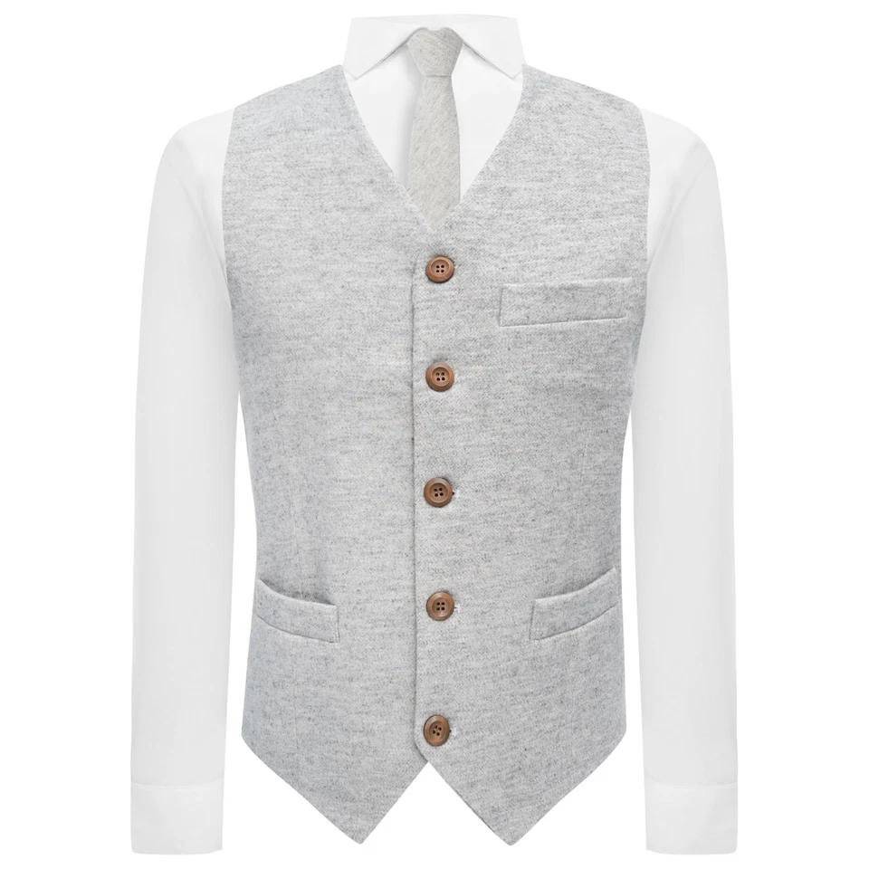 Gilet De Costume En Tweed Donegal Gris Clair King & Priory - Photo 4/4