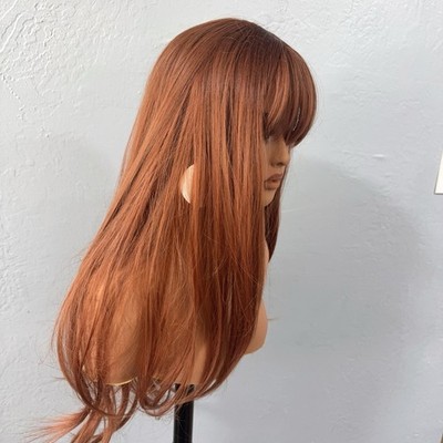 Medium bang honey  brown hair wig