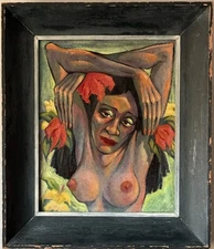 GAUGUIN STYLE ANTIQUE MODERN CUBISM ISLAND WOMAN OIL PAINTING OLD VINTAGE 1940s