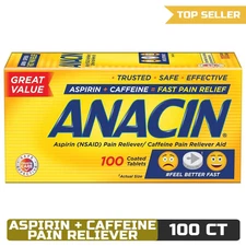 Anacin Fast Pain Relief Aspirin + Caffeine, 100 Coated Tablets