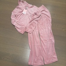 Juicy Couture Pink Velour Rhinestone Pants Hoodie Tracksuit Set Medium M NWT