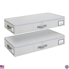 Cupic Under Bed Storage Containers 2 Pack, Foldable Organizer with Lid, Grey Box