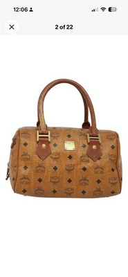 Authentic MCM Visetos Leather Boston Bag Hand Bag G#51140