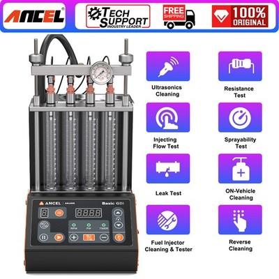 ANCEL ANJ400 GDI Car Fuel Injector Ultrasonic Cleaner Tester 4 Cylinders Machine