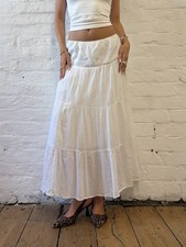 Vintage Y2K Chaps White Cotton Tiered Maxi Skirt Low Rise XS Boho Cottagecore
