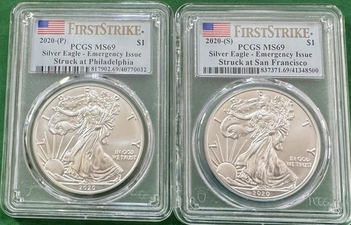 2020 P And 2020 S US Silver Eagle $1 Emergency Issue PCGS MS69 First Strike