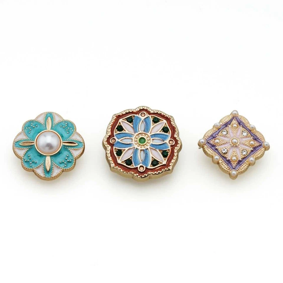 5pcs Vintage Enamel Metal Buttons Floral Design for Clothing Sewing Scrapbooking - Image 2 of 4