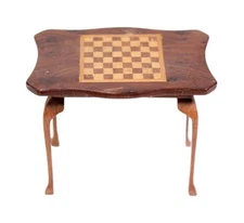 1979 Miniature Dollhouse Hand Crafted Chess Checkers Inlay Wood Artisan Table