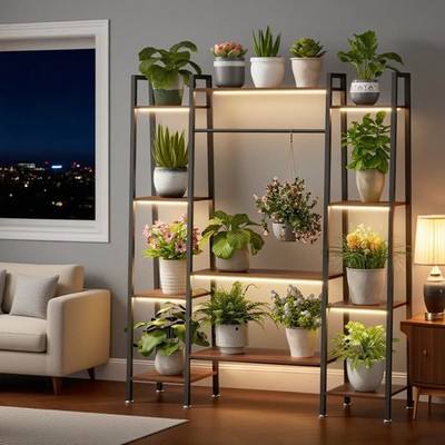 11 Tiers Plant Stand Holder Shelf with Grow Lights Tall Plant Display Rack Metal