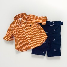 Ralph Lauren Baby 3M Orange Poplin Cotton Shirt and Sailboat Pants 2 Piece Set