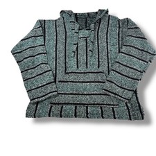 Baja Poncho Style Pullover Hoodie   Teal  Black Stripe