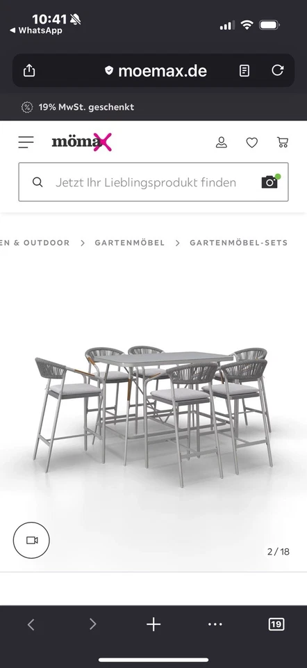 Gartenbarset Grau NEU Allonso Von Bessagi Garten Mit Kissen - Bild 2 von 3