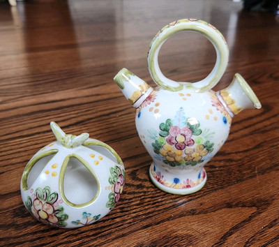 Vintage FCA Sant' Anna Set 2-Spout Pitcher & Potpourri Bowl Lisboa Portugal 1971