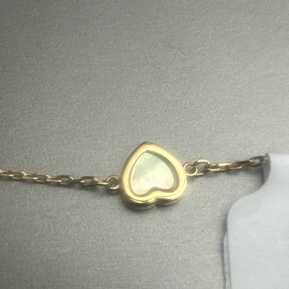 9ct gold mother of pearl Heart bracelet 7.5” 375 Hall Marked Lovely Golden Boxed - Image 4 of 4