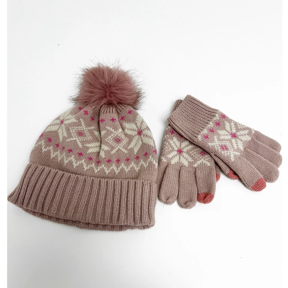 GAP Niños Niñas Polvoriento Rosa Isla Justa Tejido Gorro Sombrero Conjunto Guantes Talla L/XL Foto 2 de 4