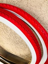 Two RED White Wall Beach Cruiser 26x2.125 Bicycle Tires Slick Diamond 26"