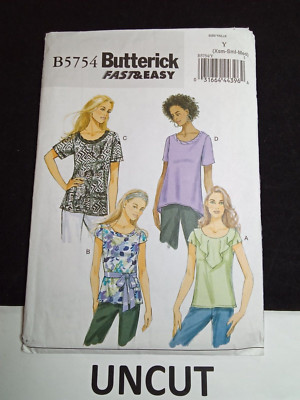 BUTTERICK UNCUT Easy Pattern B5754 Misses XS-S-Med Loose Fitting Pullover Tops