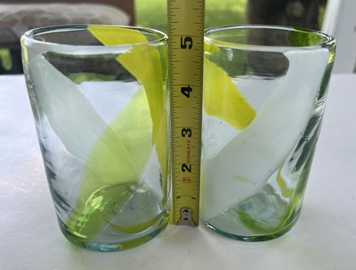 (2) Green & Yellow Swirl Drinking Glasses / Tumblers - Picture 5 of 6