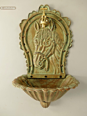  Wandbrunnen Pferd, Stall, 60 cm, 8,5 kg, Gusseisen, Gartenbrunnen Ausguss