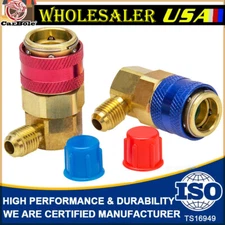 A/C AC Manifold Gauge Conversion Kit H/L 90 Degree 1/4" SAE Male Flare