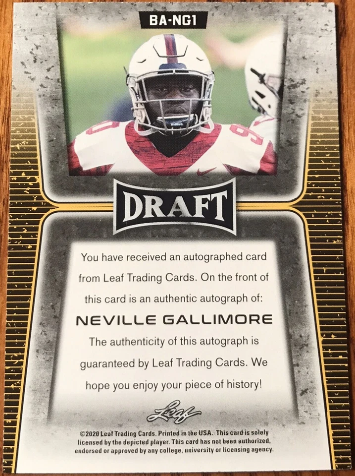 2020 Leaf Flash Autographs GOLD Neville Gallimore #BA-NG1 Oklahoma Sooners - Image 2 of 2