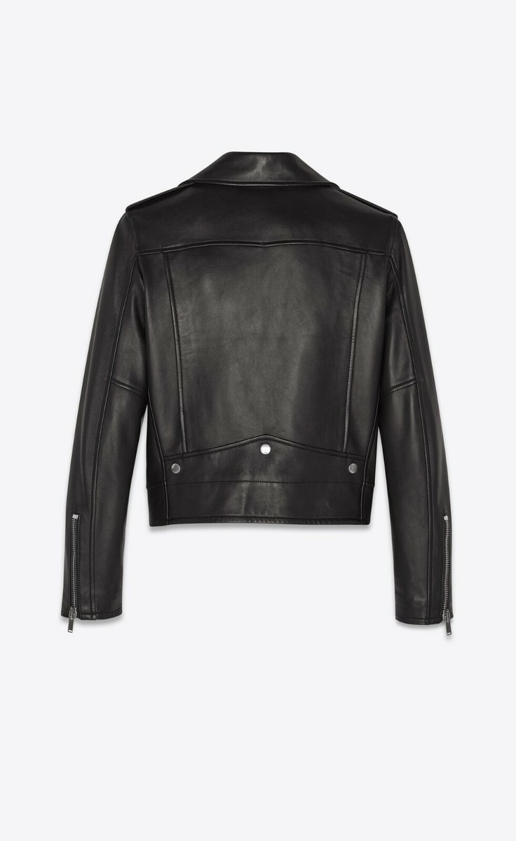 SAINT LAURENT ブラックジャケット SAINT LAURENT MOTORCYCLE JACKET IN PLUNGED LAMBSKIN Size 46 Black
