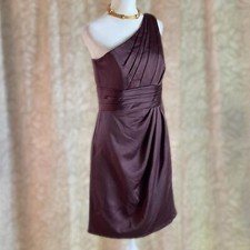 NWT David's Bridal Bridesmaid Mini Dress Brown Satin One Shoulder Romantic Sz 6