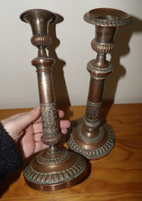 Paire de grands Bougeoirs EMPIRE  Cuivre  poinçon  H 30 cm