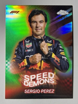 Sergio Perez 2024 Topps Chrome Formula 1 F1 /99 Green Refractor Speed Demons