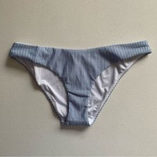 J Crew Seersucker Hipster Bikini Bottom Size Medium Sporty Low Rise Blue  White