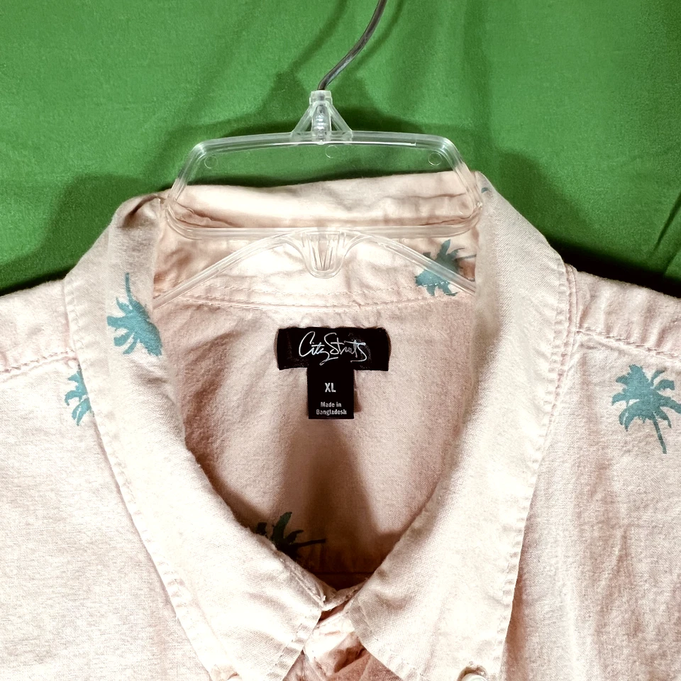 Camisa de hombre City Streets años 90 abotonada verde melocotón palmeras 🌞 talla XL Foto 3 de 4