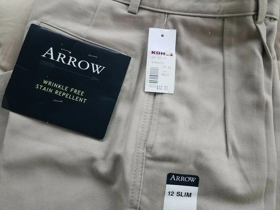 NUEVO CON ETIQUETAS FLECHA PANTALONES UNIFORMES ESCOLARES AJUSTADOS REPELENTES DE MANCHAS CAQUI SIN ARRUGAS Foto 2 de 2