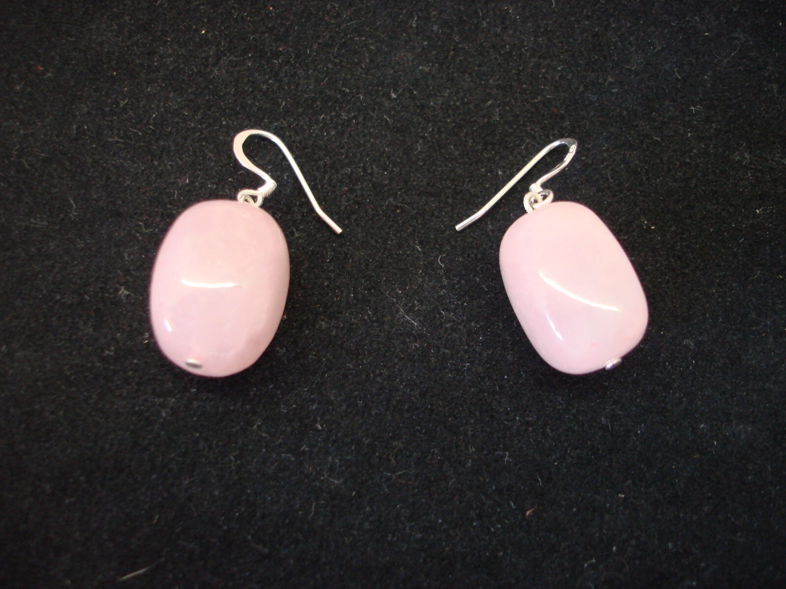 Rectangular Rose Quartz Stone Pink Silver Tone Ea… - image 3