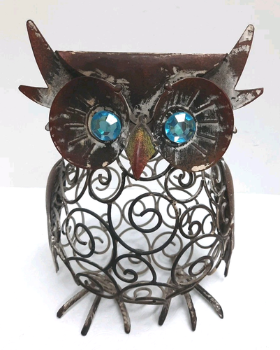 Yard Art Metalldraht EULE blaue Glasaugen 9,5"Tx 7" rustikal primitiv Dekor