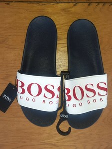 HUGO BOSS SLIDES SANDALS FLIP FLOPS MENS UK 10 BLACK WHITE RED | eBay