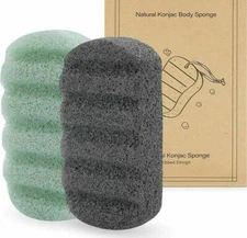 2 Pack Jumbo Konjac Sponges Aloe Vera and Activated Charcoal Body Facial Wash