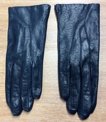 Ungetragene Vintage Pittards dunkelblaue durchbohrte Lederhandschuhe mit Strickfutter 6,5